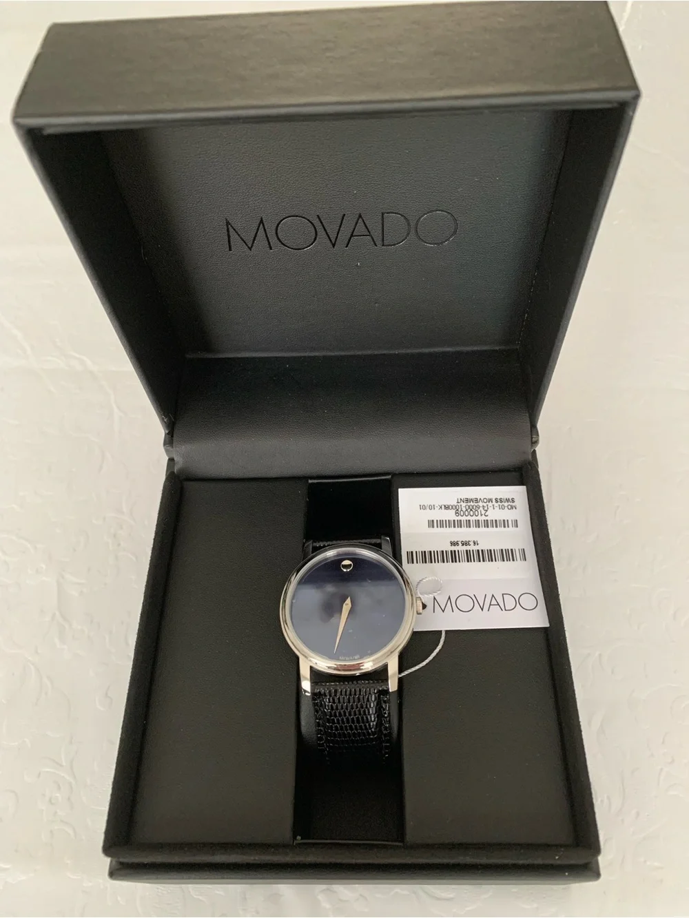 Movado Men's/Women’s Blue Dial Watch with Black Leather Strap
